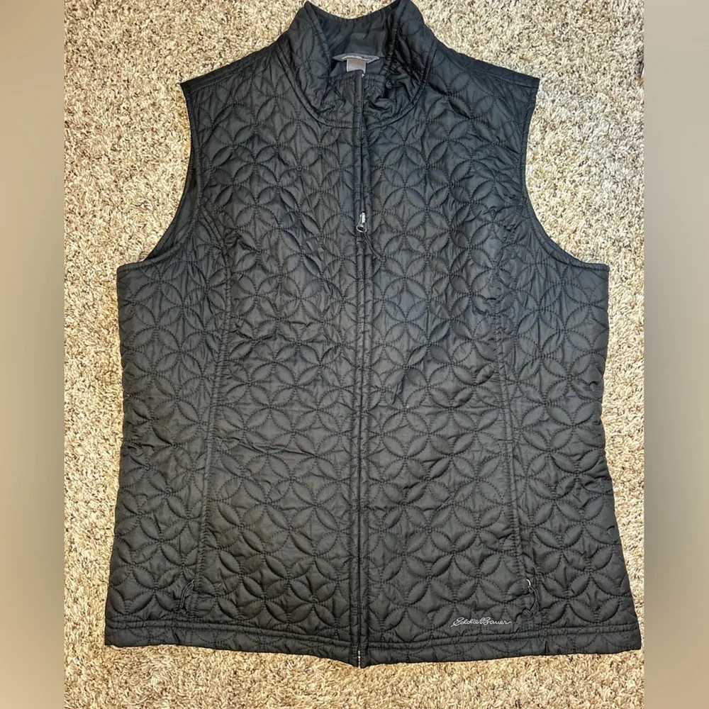 Eddie Bauer Quilted Vest Women’s Large Black Lightweight Zip‎ Up